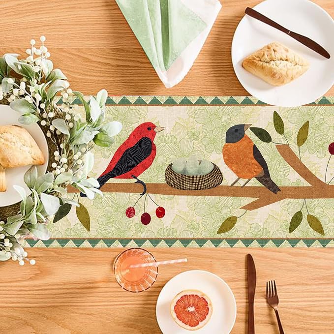 Seliem Summer Birds Tree Branches Table Runner, Cardinal Home Kitchen Dining - Image 3