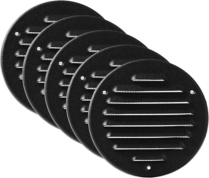 Vent Systems - 4 Inch Pack of 5 Black Metal Round Soffit Air Vent Grille Cover by VentSystems