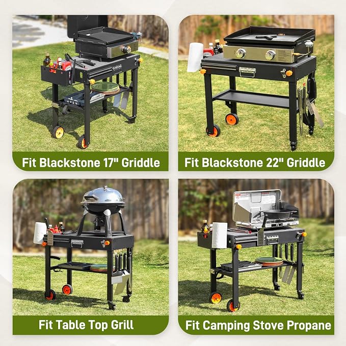 Portable Outdoor Grill Table, Movable Kitchen Cooking Prep BBQ Cart - Image 7