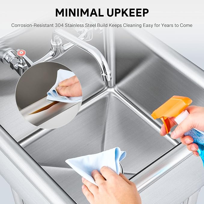WILPREP 1-Compartment Sink, Freestanding Single Bowl Utility Sink, Work Station - Image 4