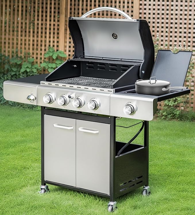 MFSTUDIO 4-Burner Propane Gas Grill, Stainless Steel BBQ Grill by MFSTUDIO