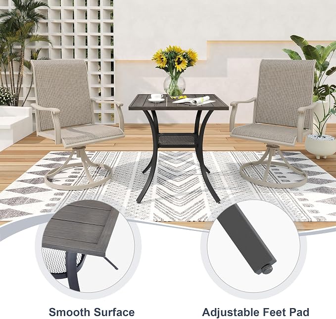 VICLLAX Patio Dining Table, Square Table Metal Outdoor Bistro Table - Image 6