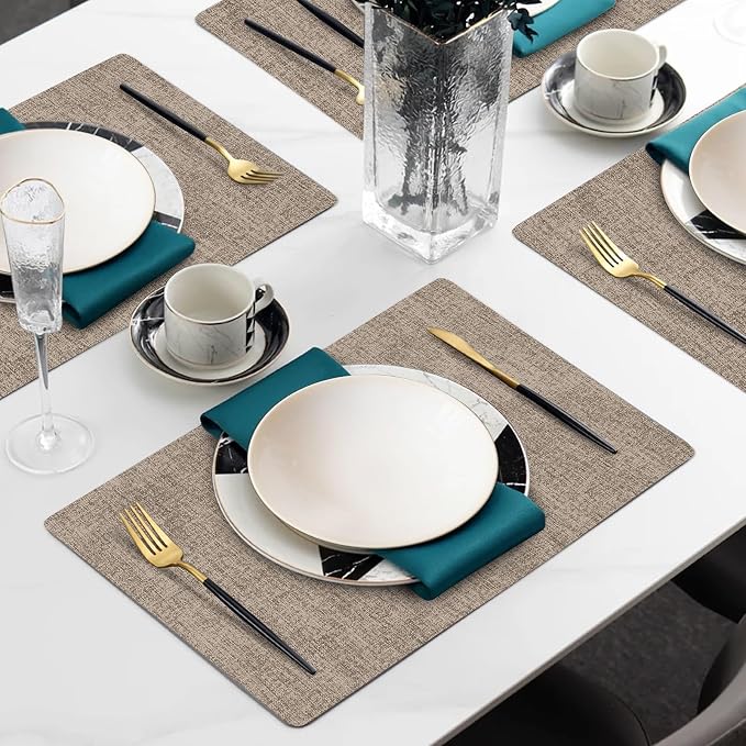 Faux Leather Heat Resistant Placemats Set of 6 – Waterproof Oilproof Wipeable - Image 2