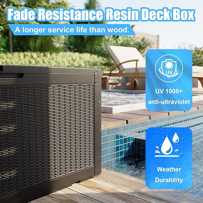 100 Gallon Waterproof Large Resin Deck Box, Lockable Storage Container - Image 3