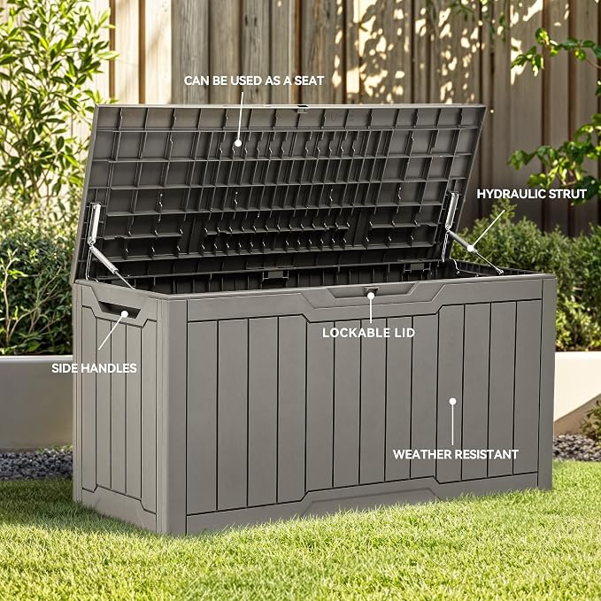 YITAHOME 100 Gallon Outdoor Storage Box, Large Water Resistant Resin Deck Box - Image 4