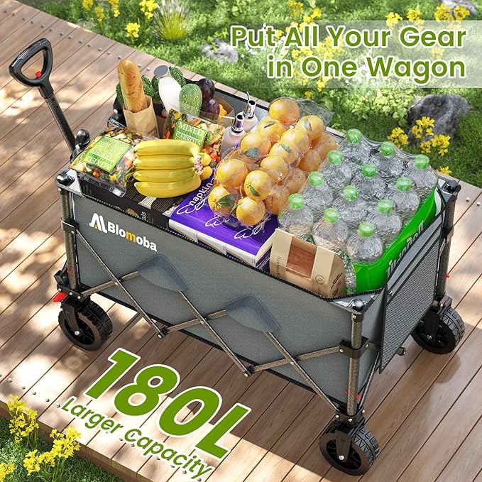 Collapsible Wagon Cart with Wider Wheels, 330lbs Heavy Duty Foldable Beach - Image 2