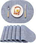 Leather Placemats Set of 6 Non Slip, Oval Blue Faux Leather Placemat Waterproof by Unknown