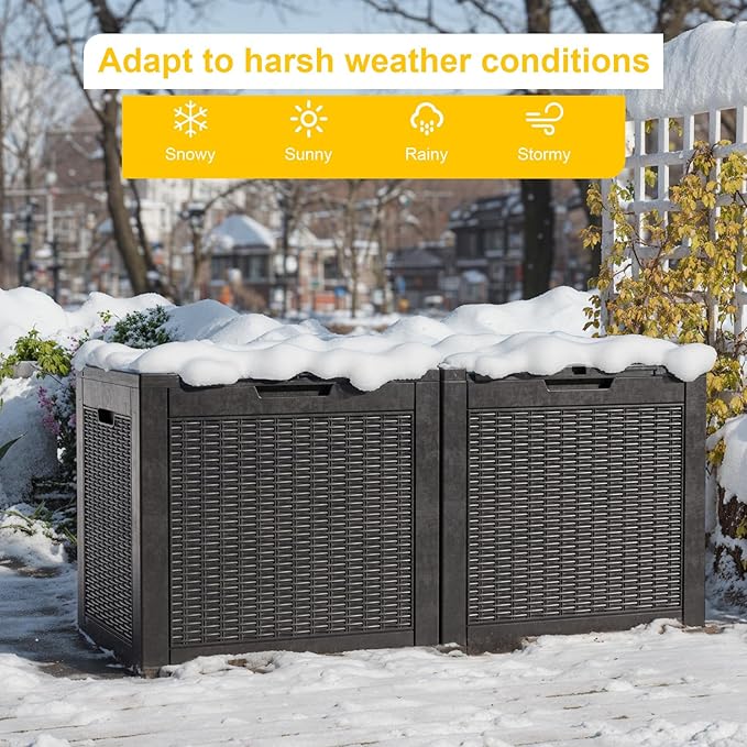 31 Gallon Wicker Pattern Resin Deck Box, Lockable Patio Outdoor Storage Box - Image 5