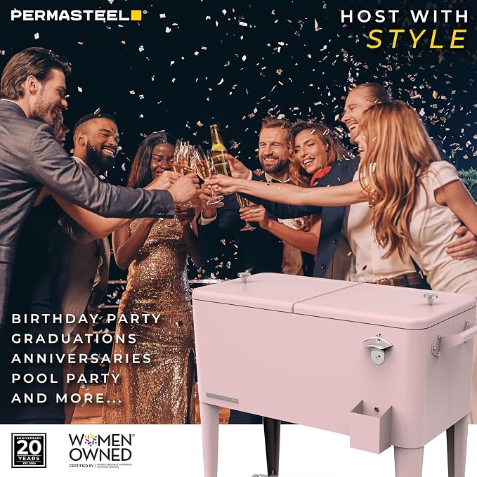 Permasteel 80 Quart Party Cooler, Rolling Ice Chest - Image 5