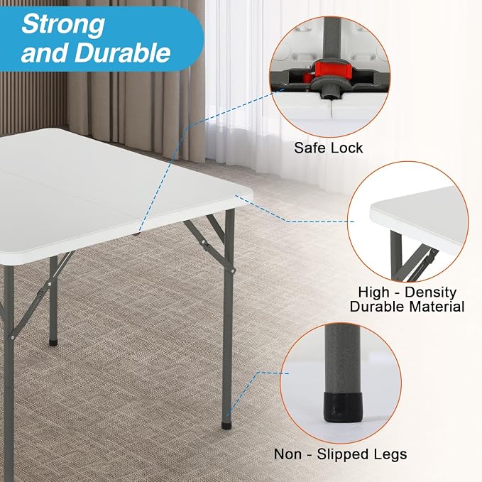FDW 34" Folding Card Table Plastic Table Portable Square Height Dining Table - Image 6