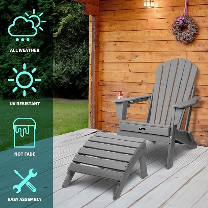 FUNBERRY Folding Adirondack Ottoman, HDPE All Weather Outdoor Foot Rest - Image 9