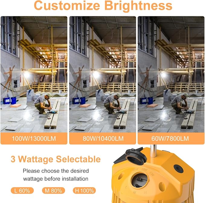 LED Temporary Work Light, 100W/80W/60W Adjustable, 4500K/5000K/5700K CCT - Image 3