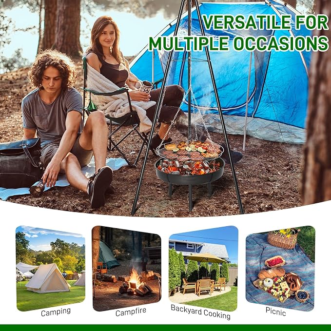 Outvita Campfire Tripod Grill, Adjustable Height BBQ Grill Grate - Image 6