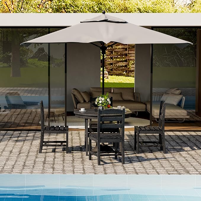 Pamapic 5 PCS Round Outdoor Dining Set, Wood Grain HDPE Outdoor Table and Chairs - Image 5