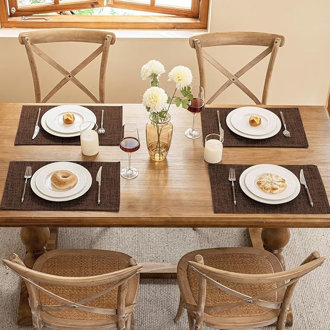 Blue Forest Placemats Set of 6, Dual-Layered Thickened Faux Linen Cloth Place - Image 5