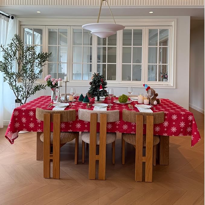 Christmas Red Tablecloth, Rectangle Table Cloh - Image 6