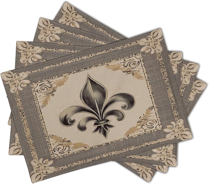 Giwawa Fleur De Lis Placemats Set of 4 Vintage Mardi Gras Washable Place Mat - Image 2