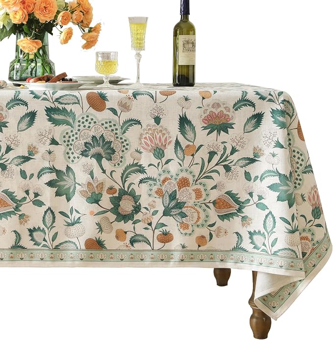 patdrea Designer Green Square Table Cloth, Vintage Italian Floral Durable by Welcometopatdrea