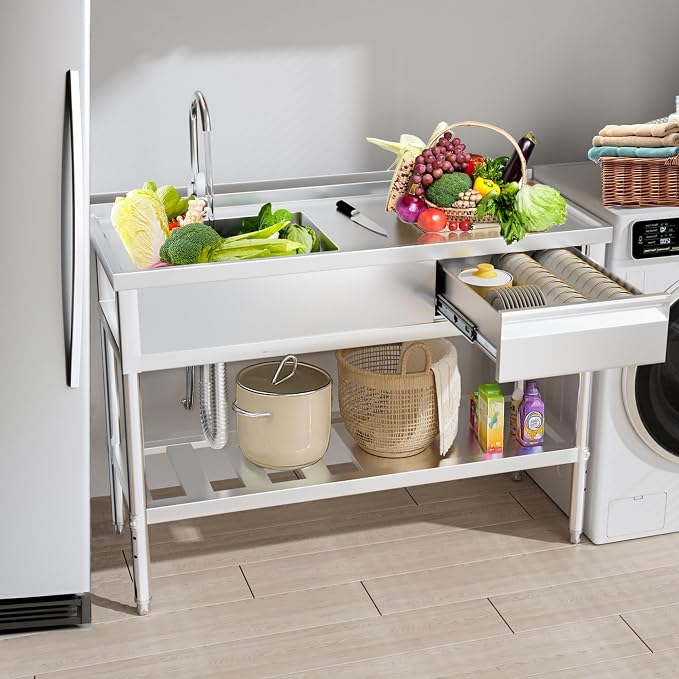 304 Stainless Steel Utility Sink – Free Standing Single Bowl - Image 5