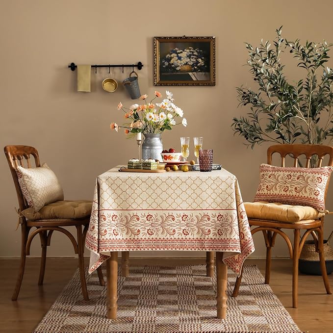 ISAENNE Designer Linen Floral Extra Long Rectangle Tablecloth, Pale Yellow - Image 9