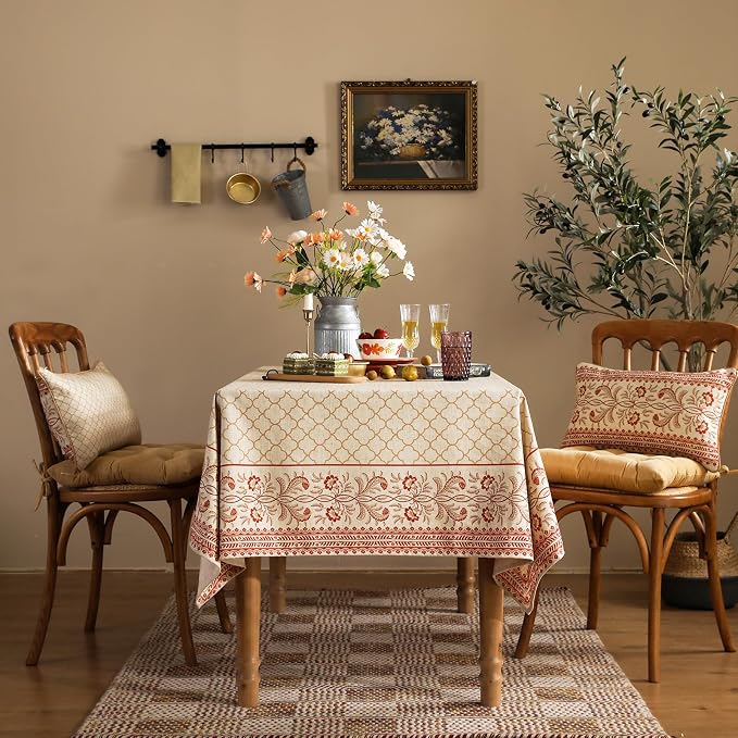 ISAENNE Designer Linen Floral Extra Long Rectangle Tablecloth, Pale Yellow - Image 8