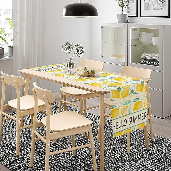 Spring Yellow Lemon Table Runner, Hello Summer Seasonal Exotic Fresh Fruits - Image 3
