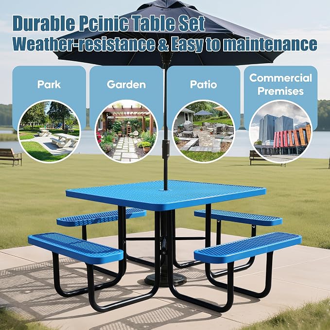 46'' Square Picnic Table for Outdoors, Commercial Steel Metal Picnic Tables - Image 5