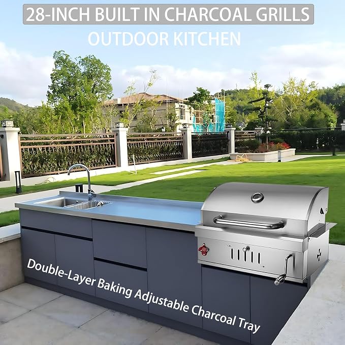 28 Inch Built In Charcoal Grills, Stainless Steel Charcoal bbq Grill Built In - Image 6
