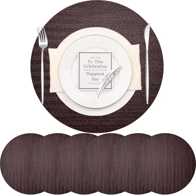 PIGCHCY Round 15" Water-Resistant Placemats Set of 6, Premium Faux Leather by PIGCHCY