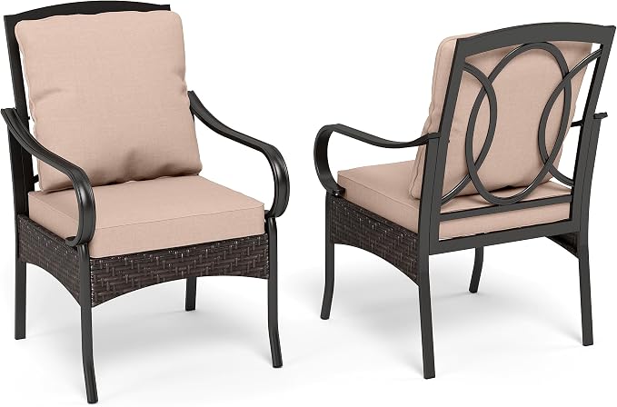 PHI VILLA Patio Chairs Set of 2, Heavy Duty Outdoor Metal Wicker Dining Chair by PHIVILLAThepioneerofcomfortablehouseholdsupplies