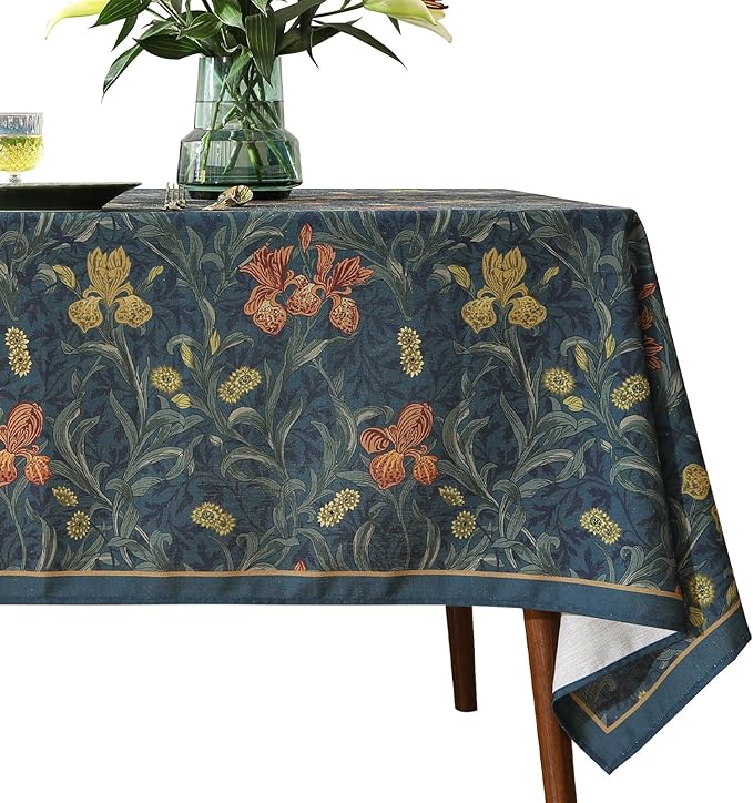 patdrea Designer Dark Blue Linen Square Tablecloth, Vintage French Rustic by Welcometopatdrea