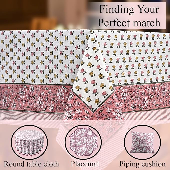 CPC Rosette Bloom Tablecloth 100% Cotton 60x90 Inch Indian Block Print - Image 8