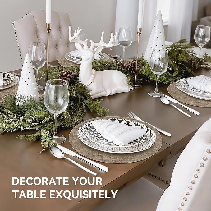 13" Round Placemats Set of 8, Reversible Faux Leather Heat Resistant Table Mats - Image 6