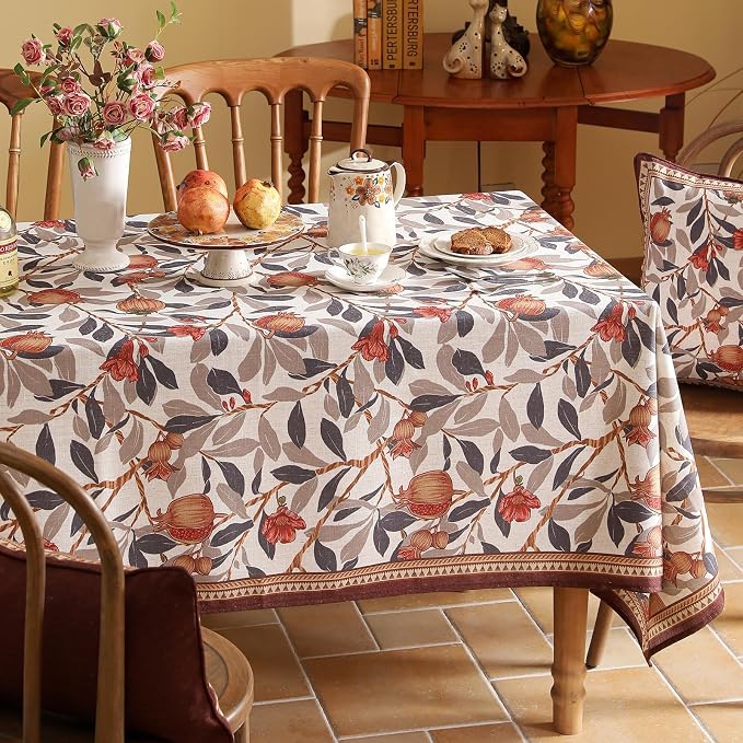 patdrea Designer Vintage Long Rectangle Tablecloth, Linen Pomegranates and - Image 4
