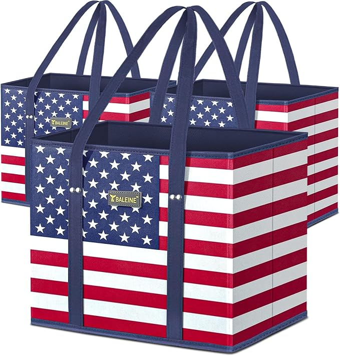 BALEINE 3Pk Reusable Grocery Bags, Foldable Shopping Bags by BALEINE