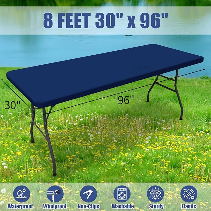 Spandex 8 Foot Rectangle Table Cloth 6 Pack, Elastic Fitted Tablecloths - Image 8