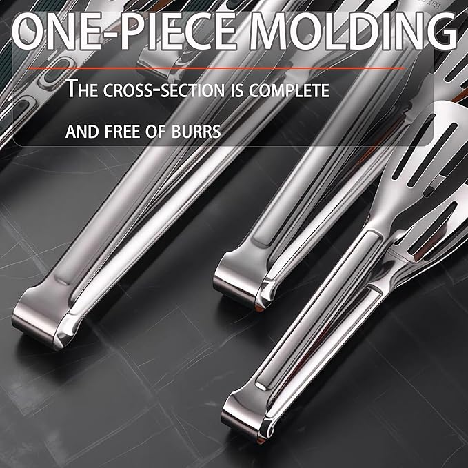 Tongs Set of 3 Stainless Steel with Non-Slip Handles in Silver