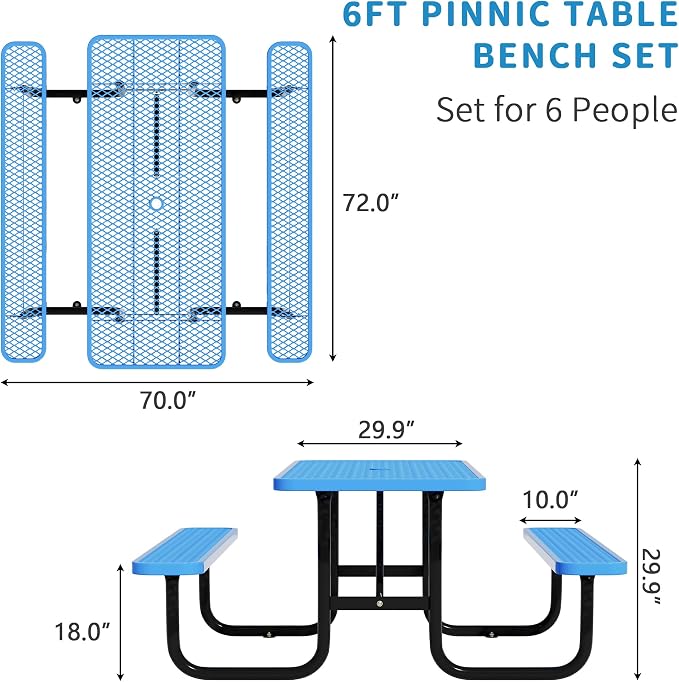 6FT Rectangular Metal Picnic Table - Image 3