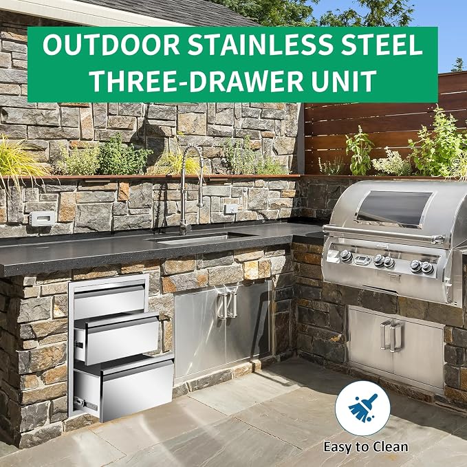 Outdoor Kitchen Drawers 18" W x 24" H x 23" D Stainless Steel Triple Drawers - Image 5