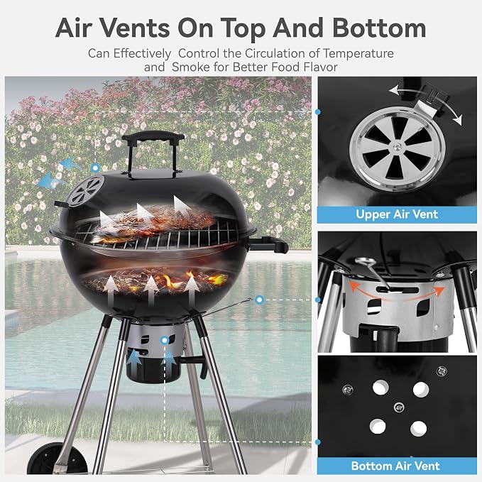 GREEN PARTY 18 inch Kettle Charcoal BBQ Grill - Image 5
