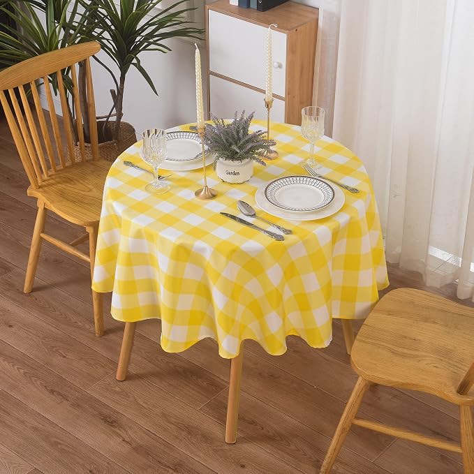 2 Pack Waterproof Polyester Fabic Round Checkered Tablecloth，60 Outdoor Table by Cupuamon