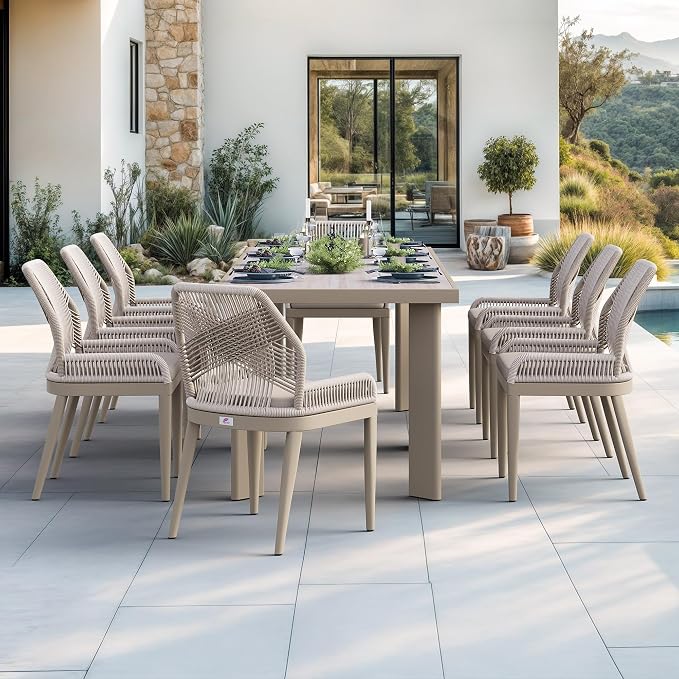 PURPLE LEAF 9 Pieces Patio Dining Set Aluminum Modern Rectangular Table and by PURPLELEAF