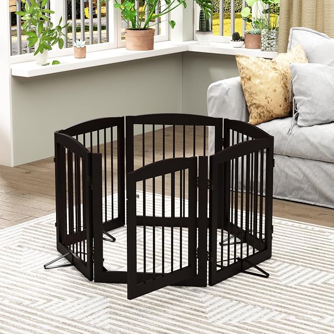 Freestanding Pet Gates with Walk Through Door, Dog Indoor Fence, Dog Gate - Image 2
