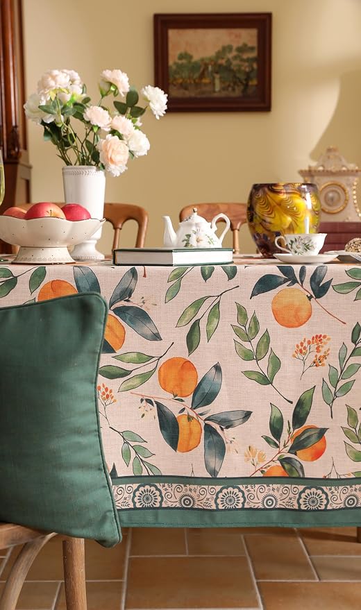 patdrea Designer Vintage Linen Rectangle Table Cloth, Framhouse Oranges and - Image 3