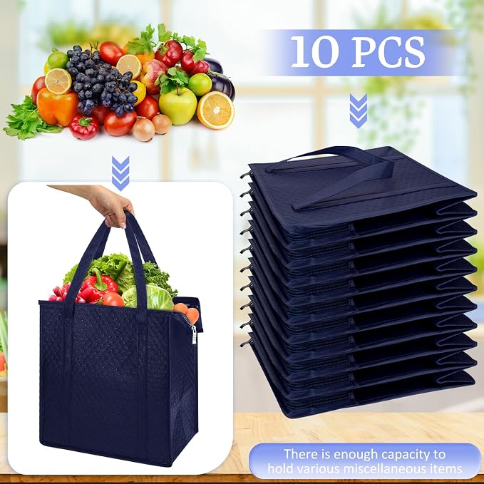 10 Pack Large Insulated Grocery Bags Reusable Shopping Bags - Image 4