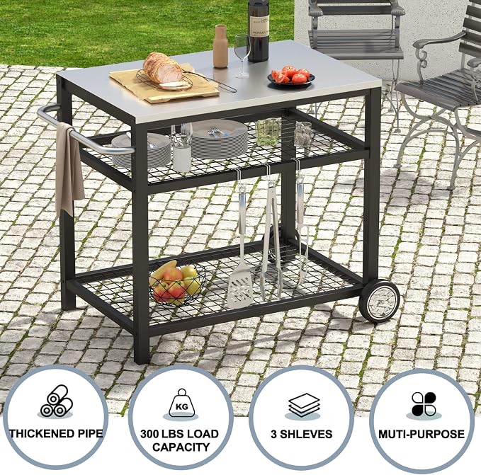 Movable Food Prep and Work Table Stainless Steel Grill Cart Modular Table - Image 2