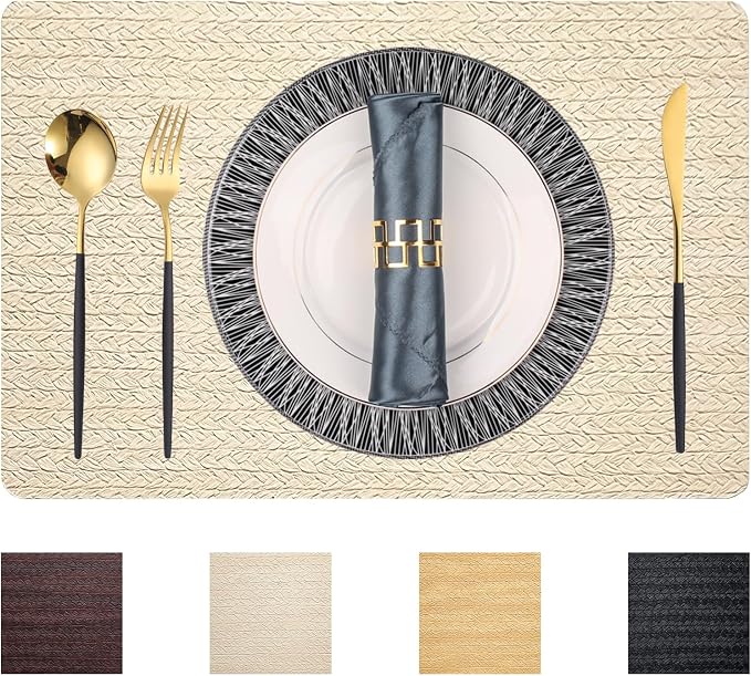 PIGCHCY Waterproof PVC Place Mats Set of 6, Non-Slip Faux Leather Placemats by PIGCHCY
