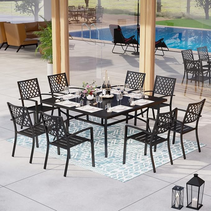 MFSTUDIO Outdoor Dining Set for 8, Metal Patio Table and Chairs Set, 9 Piece - Image 2