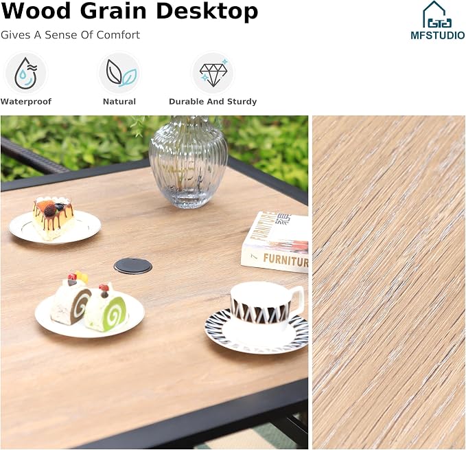 MFSTUDIO 5 Pieces Patio Dining Set, Outdoor 37" Square Wood-Like Table - Image 6