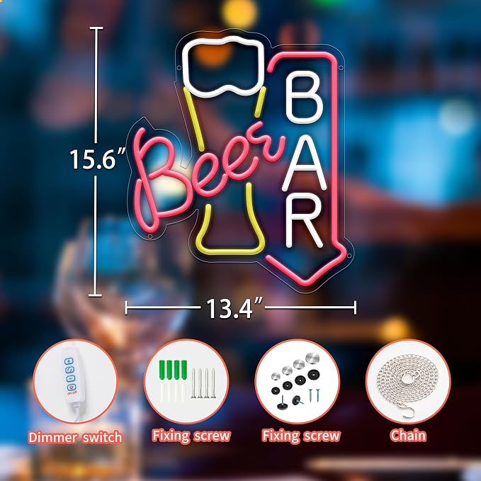 Beer Bar Neon Sign for Wall Decor, USB Powered Beer Bar Led Sign, Reusable - Image 3